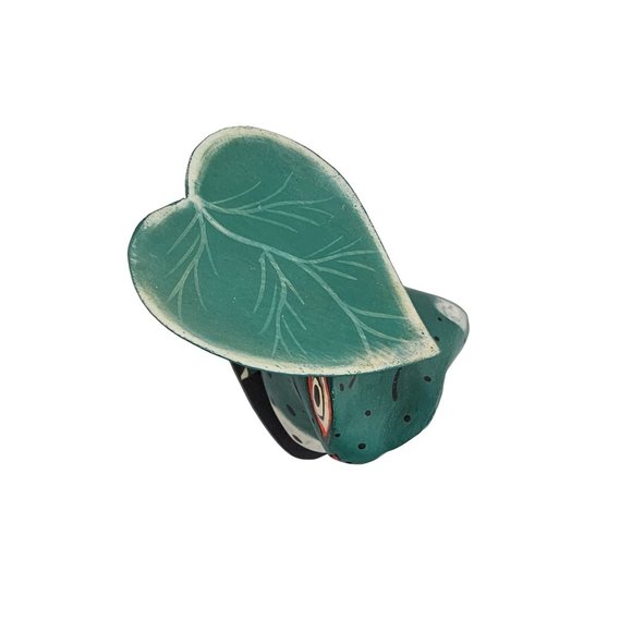 Vintage Wood Carved Frog Leaf Umbrella Folk Art Hand Painted - Picture 9 of 10